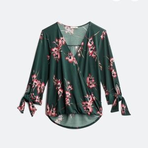 Beacon Green Floral Wrap Blouse